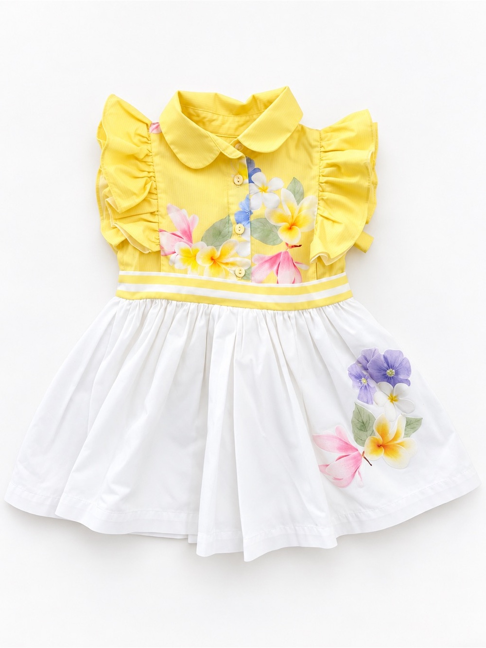 Lapin House Girls Yellow & White Floral Dress Size 2Y / 2 Years – Striped Bow